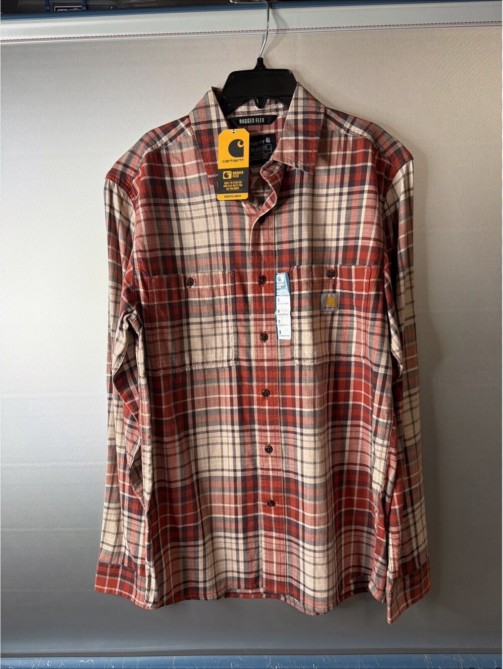 Carhartt Men's Long Sleeve Button-Up Flannel Plaid Size S. Rugged Flex NWT New